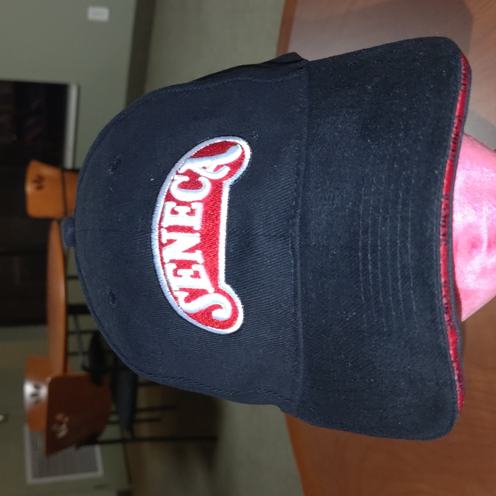 Seneca Embroidered Logo Black Red Strapback Cap Hat